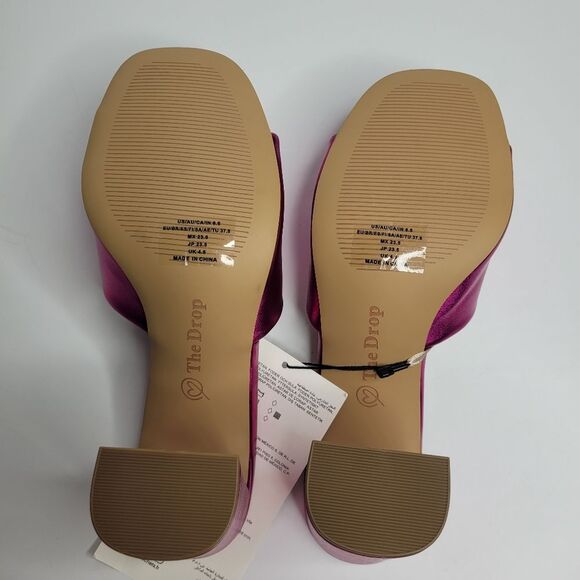 The Drop Pattie High Block Heeled Mule Sandal Hot Pink Metallic Size 6.5 Retro - Picture 6 of 8
